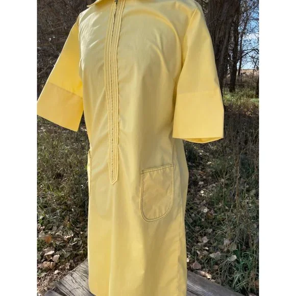 Vintage 1970s Yellow Zip Front Casual dress Front Pocket size L - Picture 13 of 15